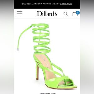 Dillard’s Gianna Bini Misha Green Patent Leather Ankle Wrap-Up Sandals,